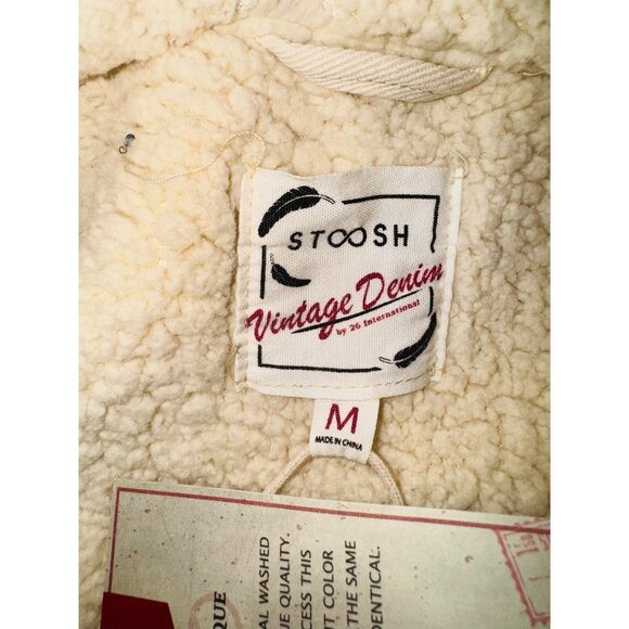 NWT Stoosh Vintage Denim Sherpa Trucker Chore Coat Barn Jacket Cream Oversized - Picture 8 of 14